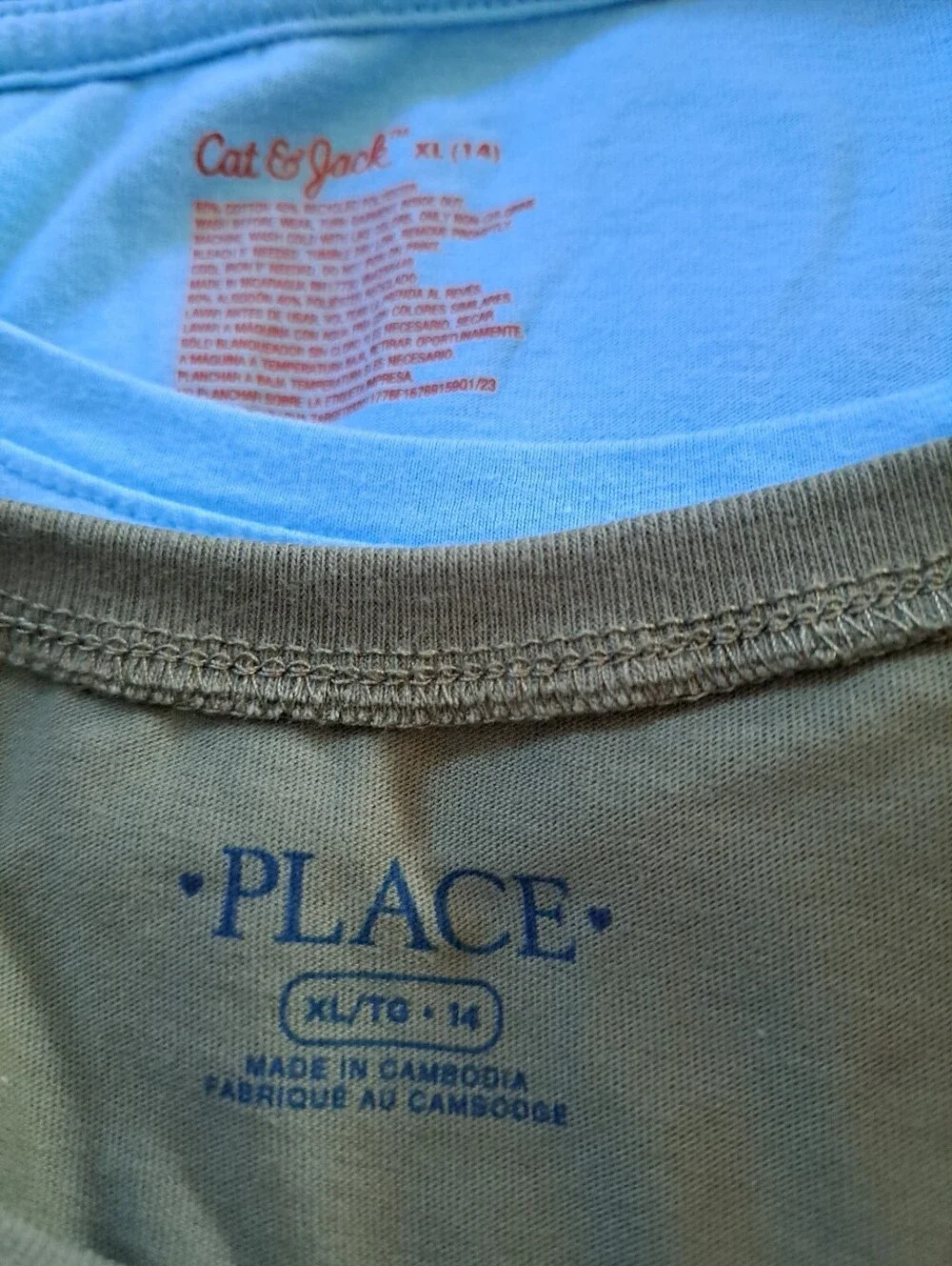 Girls Short Sleeve Tees - Light Blue & Olive Green - Picture 4 of 4
